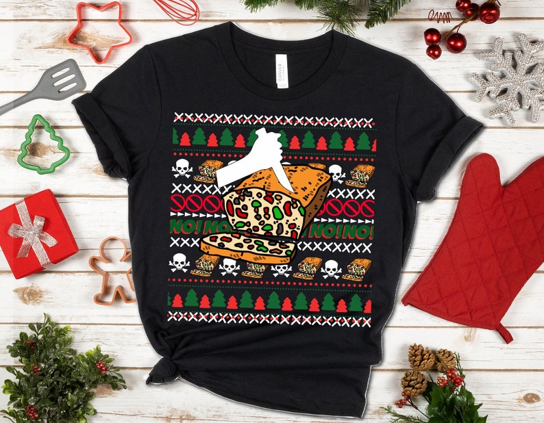 Funny Fruitcake Haters Ugly Christmas Sweater T-shirt, X-Mas Office Party Shirt, Christmas Humor Clothes, Mid Century Modern Graphic image 2