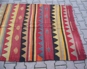 Colorfull décor bohème Oushak Kilim, Multi couleur salon Kilim tapis, tapis Kilim couleur tapis turc Ki 4'1 '' x 5'8 '' / 125x177cm