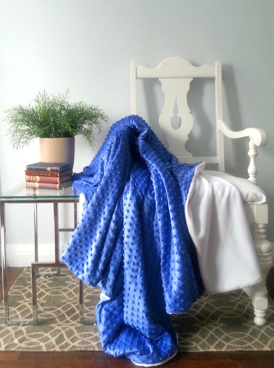 Cozy Blue and White Throw Blanket Soft Fleece Etsy