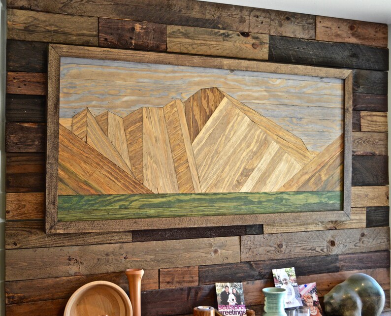Longs Peak Wood Mountain Art Geometric wood art Mountain Etsy