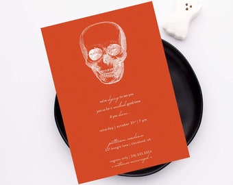 White Skull Halloween Party Invitation | Spooky Soiree | Modern Halloween Party Invite | Printed or Printable | Adult Halloween Party