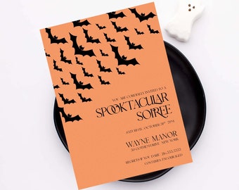 Bats Halloween Party Invitation | Spooky Soiree | Modern Halloween Party Invite | Semi-Custom | Printable or Printed | Adult Halloween Party