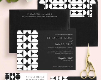 Geometric Wedding Invitation Set | Modern Black Tie Invite