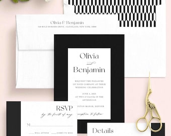 Modern Wedding Invitation Set | Classic Wedding Invite | Custom Wedding Suite | Black Tie Wedding | Printed Wedding Invites | Bold Border