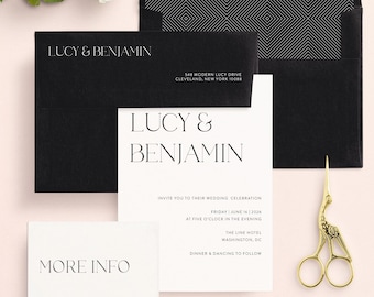 Modern + Minimalist Wedding Invitation Set | Classic Wedding Invite | Custom Wedding Suite | Black Tie Wedding | Printed Wedding Invitations