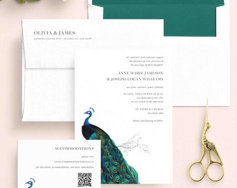 Peacock Wedding Invitations | Modern Peacock Wedding | Teal Wedding Invites | Elegant Wedding | Peacock Themed Wedding | Jewel Tone