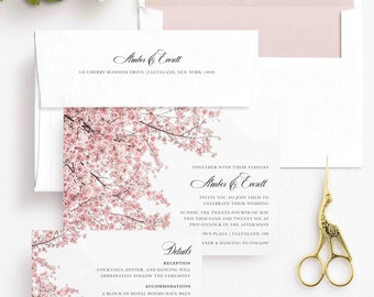 Cherry Blossom Wedding Invitations | Blush Pink Floral, Spring Theme