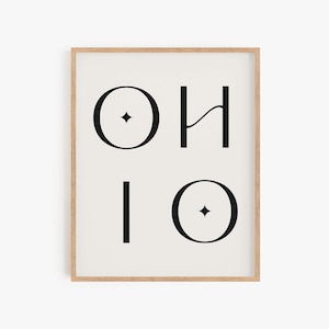 Impresión artística minimalista de Ohio / Decoración de pared moderna del estado de Buckeye