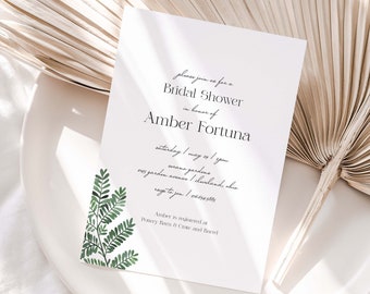 Fern Bridal Shower Invitation | Simple Greenery | Boho Shower | Wedding Couples Shower | Wedding Shower | Semi-Custom | Minimalist Shower