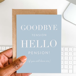 Funny Retirement Card | Blue Retirement Card | Retirement Gift for Friend | Coworker Retirement Gift | Goodbye Tension Hello Pension Card