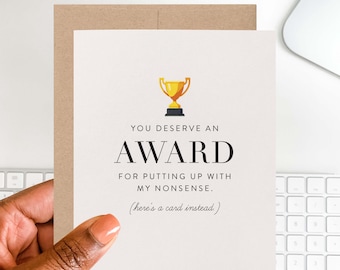 Funny Teacher Award Card | Thank You for Putting Up with Me