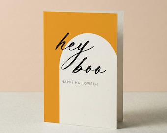 Funny Halloween Card, Hey Boo Ghost Design, Cute Spooky Greeting for Friends