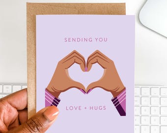 Sending Love + Hugs Card | Hand-Heart Illustration, Eco-Friendly
