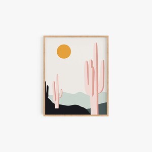 Cactus Desert Art Print | Modern Cactus Wall Art | Boho Desert Print | Minimalist Cactus Decor | Southwest Wall Art | Pink Cactus Print