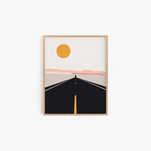 Desert Road Art Print | Modern Road Trip Wall Art | Minimal Landscape Print | Boho Wall Art | Sun and Road Print | Southwest Decor