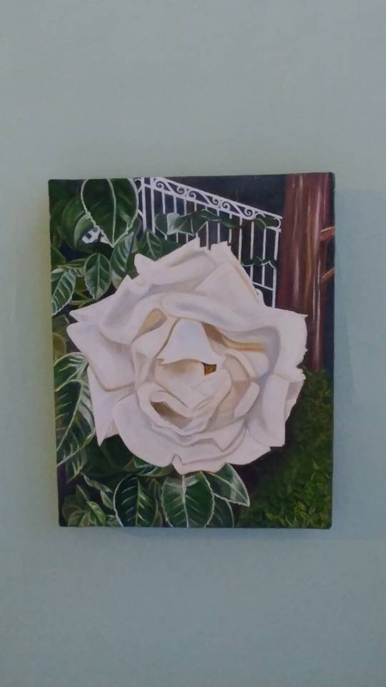 Oil Painting Of White Rose Etsy