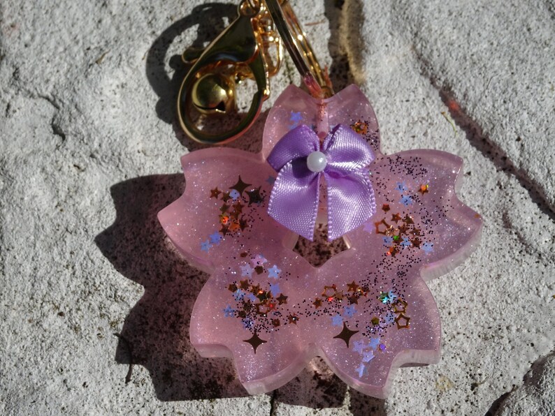 Cherry Blossom Sakura Flower Keychain with Bell and Bow Etsy