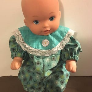 Green Romper for medium Baby Doll. 11&quot;-13&quot;