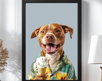 Camisa hawaiana para perro, retrato personalizado, regalo para dueño de mascota, póster personalizado para mascota, decoración para habitación de perro, retrato de mascota para el hogar, pared para habitación de perro