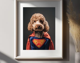 Retrato de mascota personalizado de superhéroe, retrato de perro o gato personalizado, retrato de perro personalizado, regalo divertido de arte mural para mascotas, regalo único para amantes de las mascotas