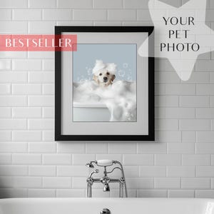 Personalisiertes Tier Portrait vom Foto, Hund Badekunst, Hund oder Katze in der Badewanne, Personalisiertes Badezimmer Hundeportrait, Hundeliebhaber Geschenk, Badezimmer Haustier