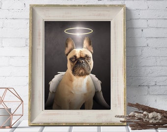 Regalo conmemorativo de bulldog francés, ángel con halo y alas, mamá bulldog francés, arte de bulldog francés, regalo por la pérdida de una mascota, regalo por el fallecimiento de un perro, arte canino