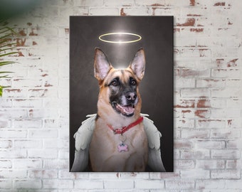 Retrato personalizado de pastor alemán, regalo conmemorativo para perros, alas de ángel para perros, regalo por el fallecimiento de un perro, regalo de condolencia por la pérdida de un perro, retrato conmemorativo de perro