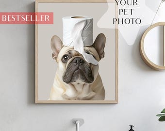 Retrato divertido de perro, arte de perro en el baño, póster divertido para el baño, retrato personalizado de mascota, regalo para mamá perruna, regalo para amantes de los perros, solo archivo digital