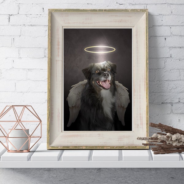 Dog Memorial Gift, Dog Portrait from Photo, Loss of Dog Gift, Angel Wings Custom Portrait, Dog Passing Remembrance Gift, Pet Sympathy Gift