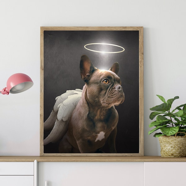 French Bulldog Custom Portrait, French Bulldog Art, Dog With Wings, Dog Memorial Portrait, Personalized Pet Portrait, Angel Dog Wings