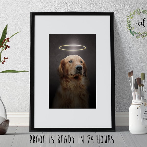 Dog Sympathy Gift, Golden Retriever Custom Portrait, Pet Loss Gift, Dog Angel, Dog Passing Remembrance Gift Dog Memorial Gift Dog from Photo