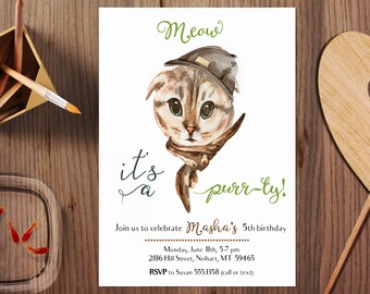 Cat Invitation, Cats Party. Cat Birthday Invite, Cat Birthday Supplies, Kitty Invitation, Kitten Party Birthday, Cat Birthday Printable