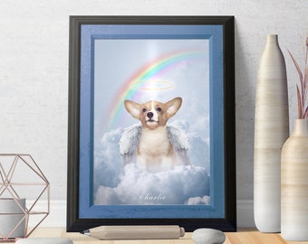 Perro del Puente del Arcoíris, Gato del Puente del Arcoíris, Regalo de Navidad para Perros, Regalo en Memoria de un Perro, Regalo de Condolencia por la Pérdida de un Perro, Regalo para Personas que Han Perdido un Perro, Arte Personalizado de Perros con Ángeles