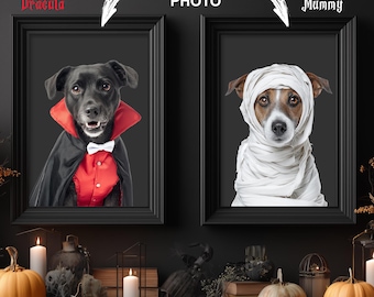 Dracula or Mummy Pet Portrait, Halloween Pet Custom Artwork, Personalized Dog Gift, Gift for Pet Lovers, Unique Dog Artwork, Vampire Dog Art