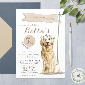 Golden Retriever Perro Cumpleaños Party Invitación, Golden Retriever Invitar a tarjeta PDF, Sólo archivo digital