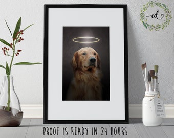Presente de simpatia para cães, retrato personalizado de Golden Retriever, presente para perda de animal de estimação, anjo para cães, presente de lembrança de falecimento de cachorro, presente memorial para cães, cachorro com foto