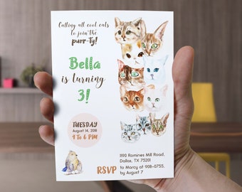 Cat Invitation, Cat Birthday Invitation, Cat Invite, Kitty Party Invite, Cat PDF, Kitten Birthday, Cat Birthday Party, Cat Printable Invite