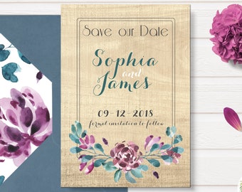 Rustic Save The Date Card, Wood Save The Date Card, Country Save the Date, Barn Wedding, Floral Save The Date Rustic Wedding Country Wedding