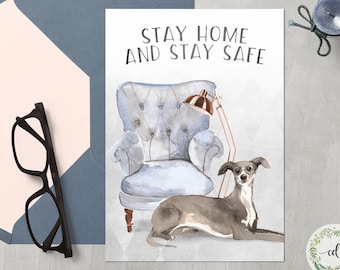Stay Home Stay Safe Card, Social Distance Card, Stay At Home PDF, Stay Home Dog Card, Digital File Only