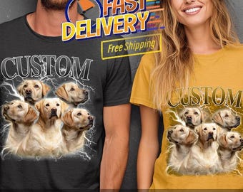 Camiseta pirata vintage con colores cómodos y personalizada para mascotas, foto y nombre, retrato de perro personalizado, estilo años 90.