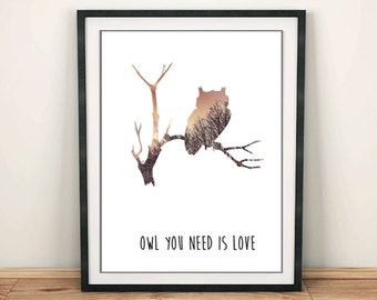 Owl Print, Positive Quotes, Positive Message, Motivational Wall Decor, Motivational Quotes, Owl Wall Art, Love Wall Art, Bird Wall Art