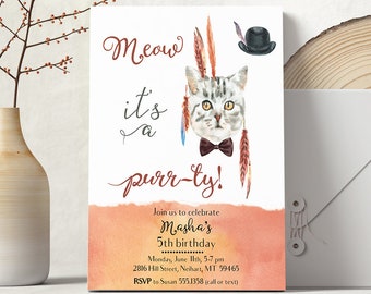 Kitty Birthday Invitation, Cat Birthday Invitation, Cat Invitation, Cat Party, Kitten Birthday, Cat Birthday Party, Cat Printable Invite