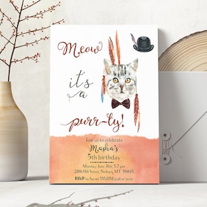 Kitty Birthday Invitation, Cat Birthday Invitation, Cat Invitation, Cat Party, Kitten Birthday, Cat Birthday Party, Cat Printable Invite