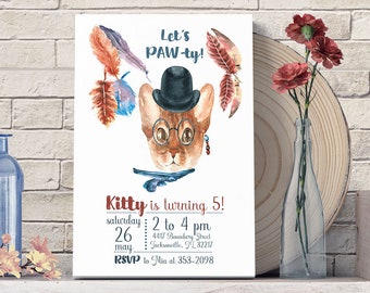 Cat Invitation, Cat Birthday Party, Cats Party. Cat Birthday Invite Kitty Invitation Kitten Party Birthday Invitation Cat Birthday Printable