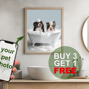 Dog in a bathtub, Two pets in Bathtub, Pet Bathroom Art, Custom Pet Portraits Bathroom Wall Art Decor Prints Dog In Toilet Digital File Only