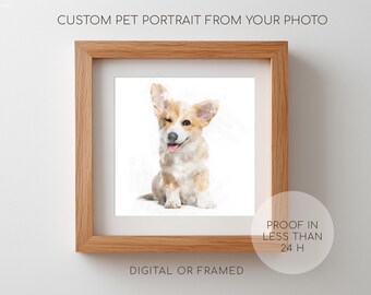 Mini retrato de mascota en acuarela personalizado, mini retratos de mascotas, pequeño retrato de perro a partir de una foto, regalo de perro personalizado digital o enmarcado, pintura de mascotas