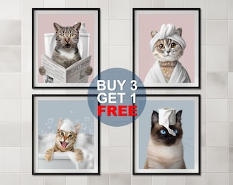 Retrato de gato en el baño, retrato de mascota personalizado, retratos de gatos personalizados, retrato a partir de una foto, mascota en la bañera, retratos divertidos de mascotas, impresión divertida de gato