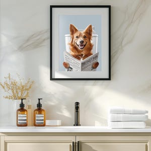 Ritratti di animali domestici personalizzati, cane in accappatoio, animale domestico nella vasca da bagno, cane con asciugamano sulla testa, parete con cane in bagno, arte con cane in bagno, regalo per animali domestici in bagno immagine 12