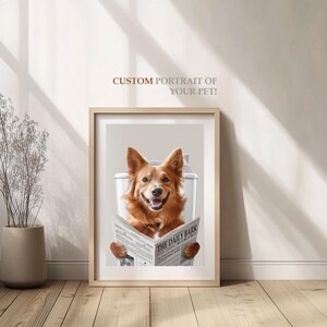 Ritratti di animali domestici personalizzati, cane in accappatoio, animale domestico nella vasca da bagno, cane con asciugamano sulla testa, parete con cane in bagno, arte con cane in bagno, regalo per animali domestici in bagno immagine 14