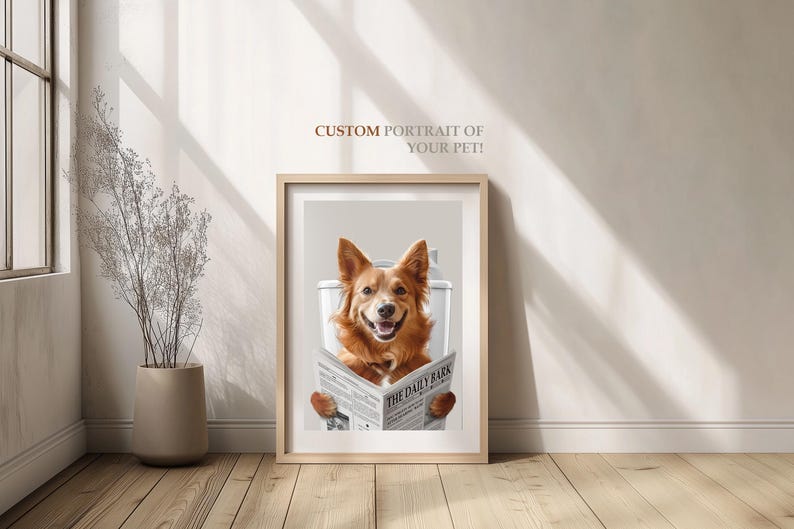 Ritratti di animali domestici personalizzati, cane in accappatoio, animale domestico nella vasca da bagno, cane con asciugamano sulla testa, parete con cane in bagno, arte con cane in bagno, regalo per animali domestici in bagno immagine 14